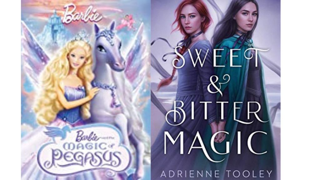 barbie pegasus poster and sweet and bitter magic book cover