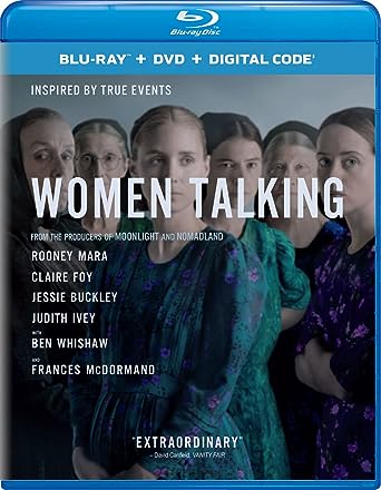 The Blu-Ray cover of Women Talking, directed by Sarah Polley.