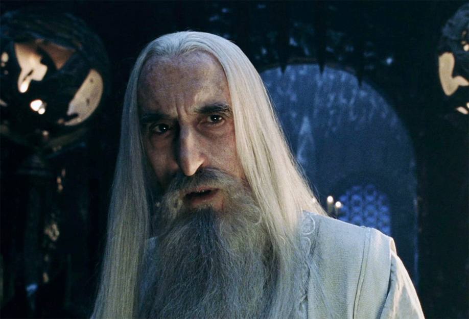 Christopher Lee as Saruman in Peter Jackson's Lord of the Rings film trilogy.