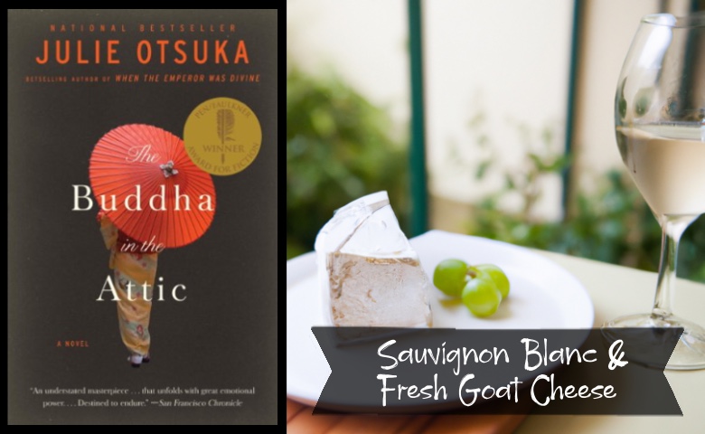 budda-in-the-attic-julie-otsuka-lady-in-kimono-and-umbrella-book-cover-sauvignon-blanc-goat-cheese

