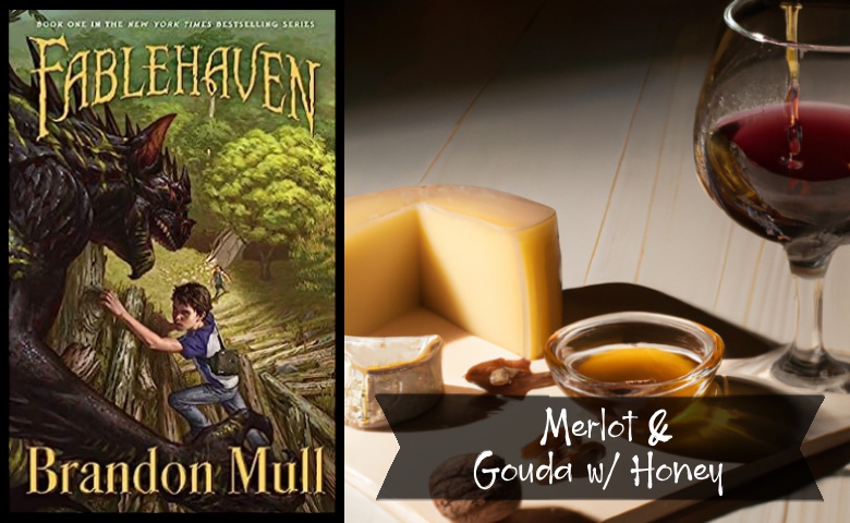 fablehaven-brandon-mull-child-climbing-with-dragon-book-cover-merlot-gouda-with-honey-book-wine-cheese-pairings