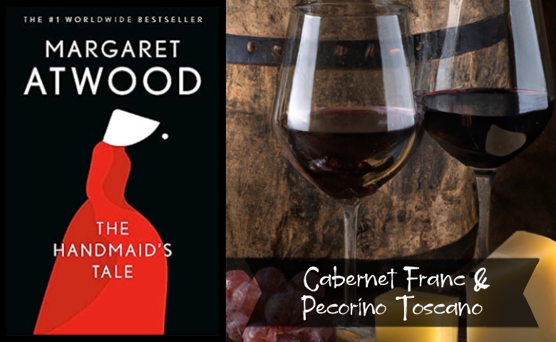 the-handmaids-tale-margaret-atwood-lady-in-red-dress-and-white-hat-book-cover-cabernet-france-pecorino-toscano-book-wine-cheese-pairings
