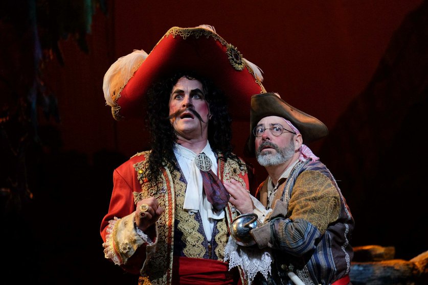 Live performance with Captain Hook and Mr. Smee looking afraid