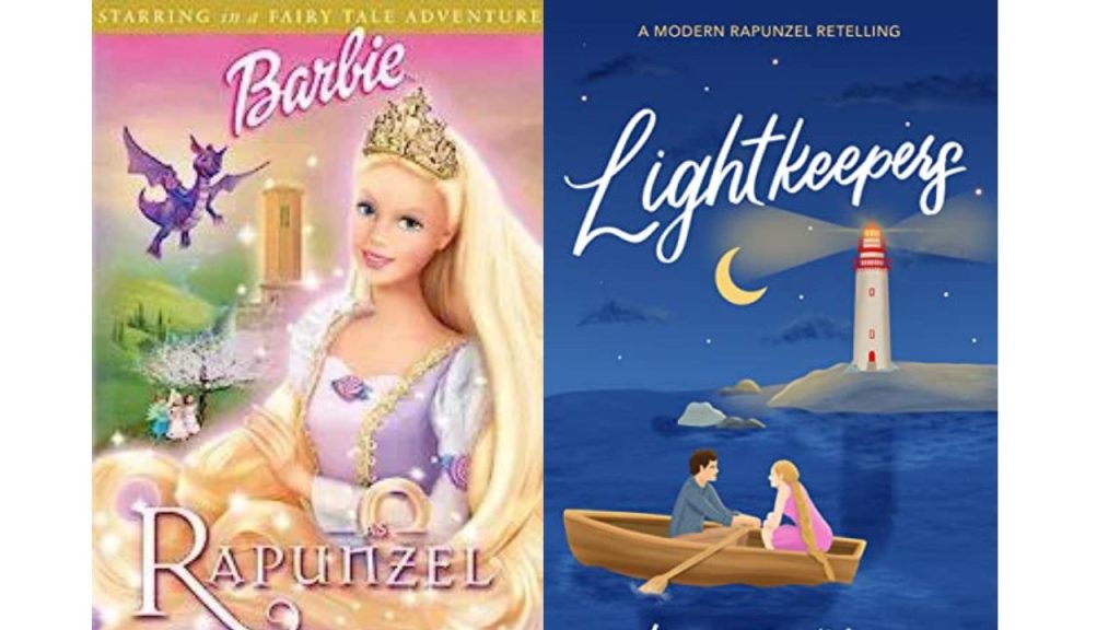 barbie rapunzel poster and lightkeepers book cover