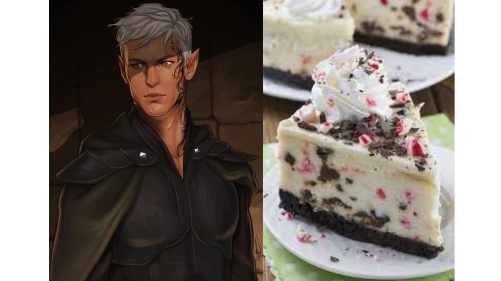 White haired man and white cheesecake with red specks image