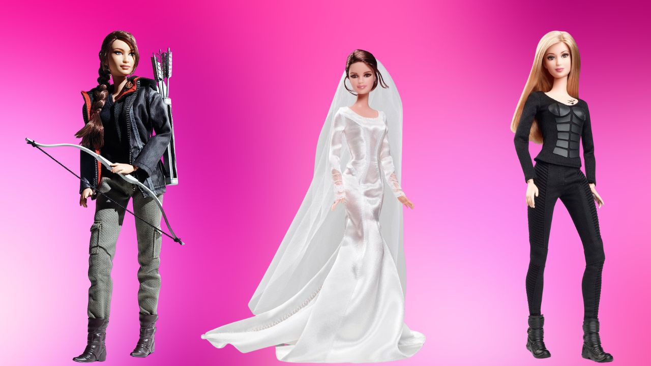 Katniss, wedding Bella, and tris barbie dolls
