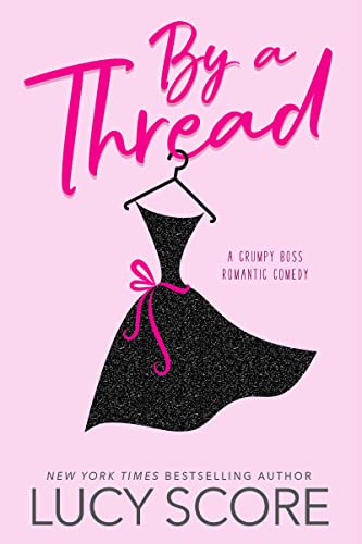 by a thread book cover pink background black dress with pink ribbon on hanger