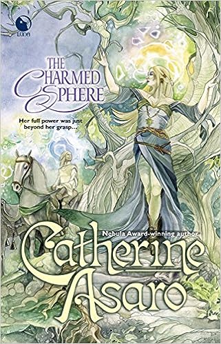 the-lost-continent-book-cover-catherine-asaro-fantasy-world-elf-in-foreground-surrounded-by-light-swirls-with-horse-and-rider-in-background