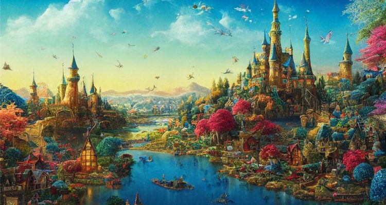 fantasy world colorful, tall castles