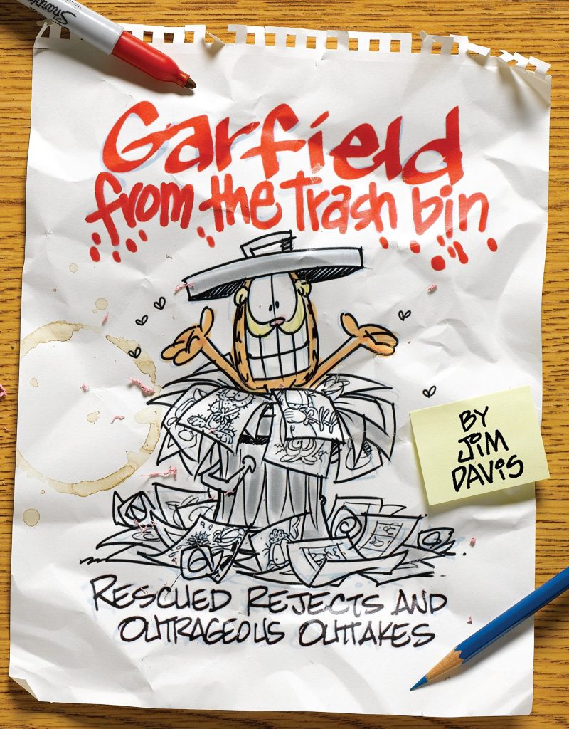 garfield from the trash bin rescued rejects and outrageous outakes book cover garfield shotting out of sketch filled trash bin