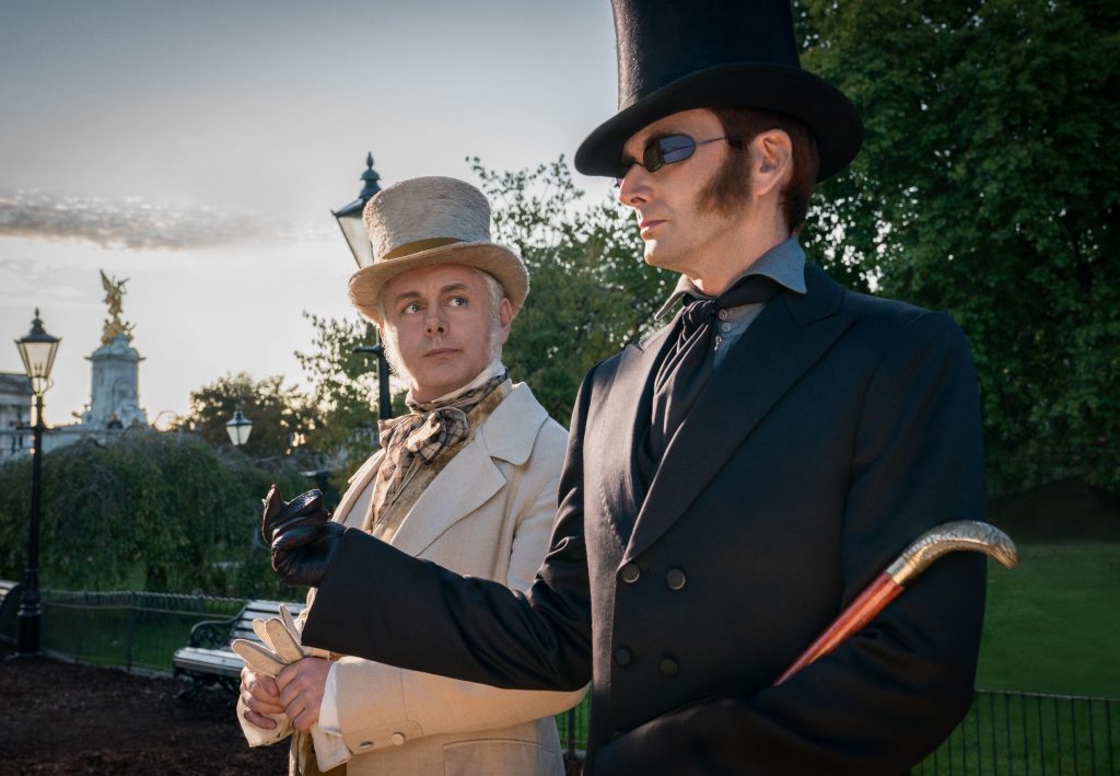 Aziraphale and Crowley in the park during the nineteenth century