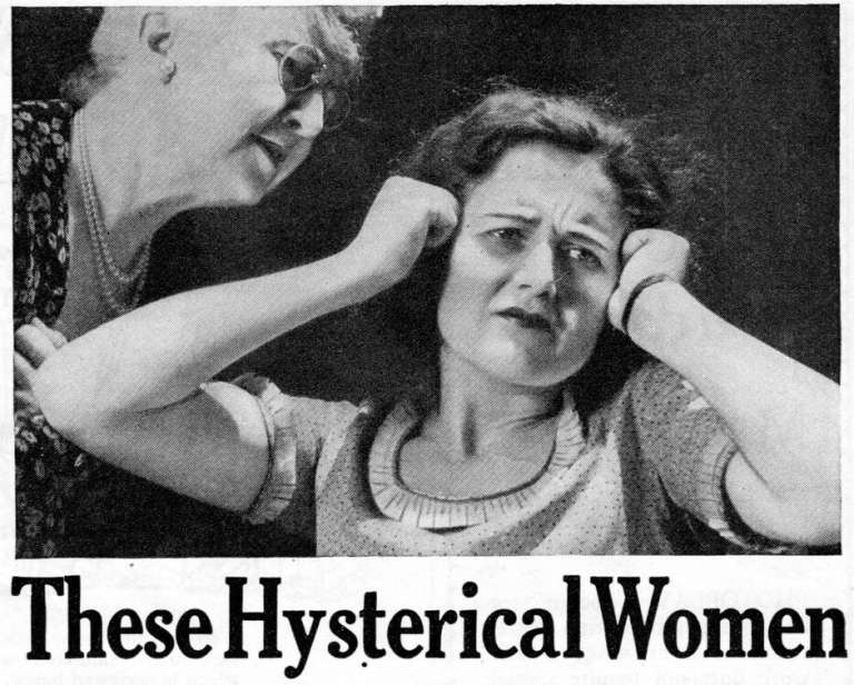 Old photograph portraying a woman experiencing hysteria