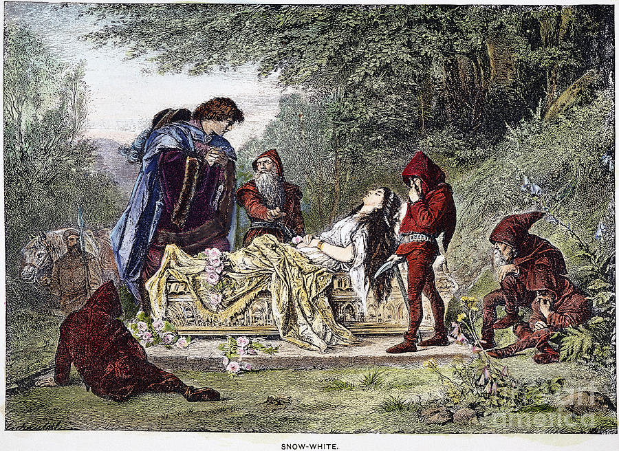 snow-white-lying-dead-in-the-forest-surrounded-by dwarves-and-a-prince