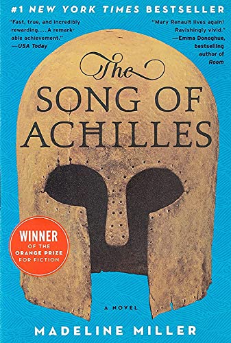 the song of achilles by madeline miller book cover
roman war helmet on a blue background