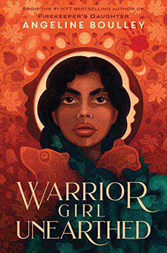 warrior girl unearthed book cover orange patterned background drawing of young brown skinned girl with black hair in center