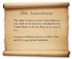 A scroll that says verbatim what the 19th Amendment is