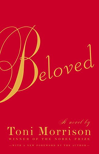 Cover art for Beloved. Beloved written in gold cursive on a red background.