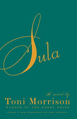 Cover art for Sula. Sula in gold cursive text on a green background.