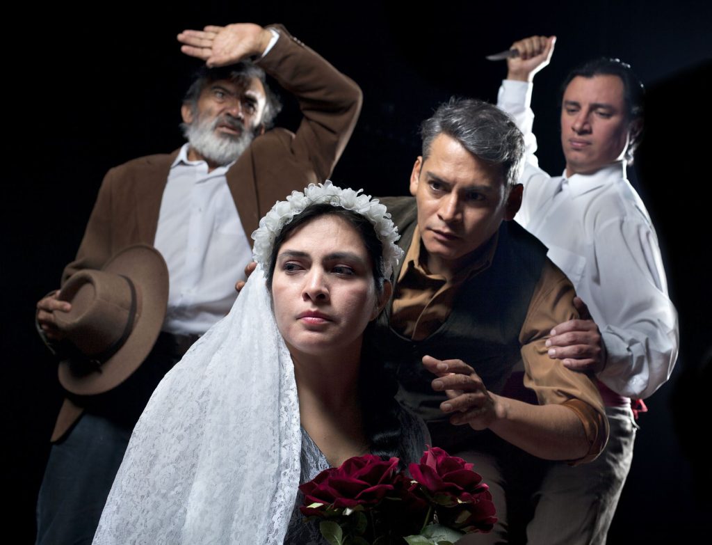 Andina Theater play in Madrid Spain protagonists the bride the groom the lover and the father showing anguish