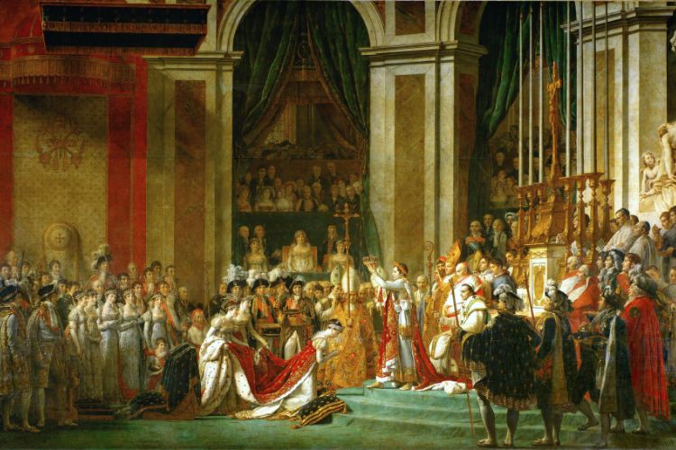 Artnet Jacques Louis David Art of The Coronation of Napoleon Joséphine kneels before Napoléon during his coronation at Notre Dame Behind him sits pope Pius VII