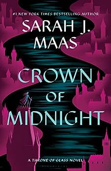 'Crown of Midnight' book cover a city separated by a winding river with a woman standing on top of a cliff 
