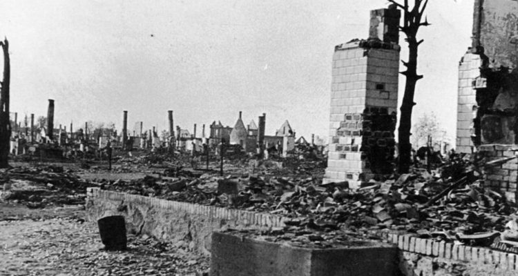 Destroyed building in Poland after the invasion