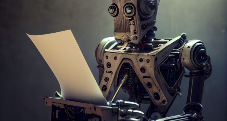 silver robot typing on typewriter with paper sticking out of it feature image