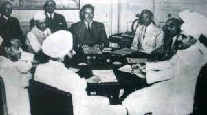 Political meeting between members of Indian Congress and Indian Muslim League with a representative from Britian
