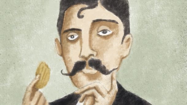 Literary Hub Marcel Proust Madeleine eating a piece of cake