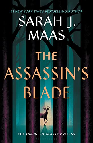 The Assassin's Blade book cover in the middle of a dark forest with a deer in the background