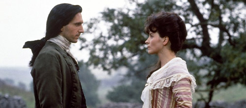 Paramount Pictures 1992 adaptation of Emily Bronte's Wuthering Heights, Heathcliff and Catherine staring at each other in the Forest 
