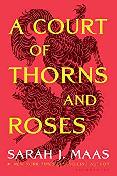 A court of thorns and roses sarah j maas; red background with wolf shot by an arrow behind yellow lettering