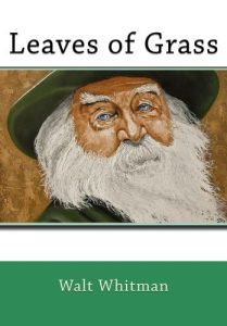Leaves of Grass by Walt Whitman cover, old man with long white beard wearing green hat