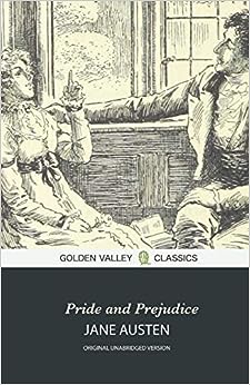 Pride and Predjudice cover art. Two characters drawn like a sketch having a conversation