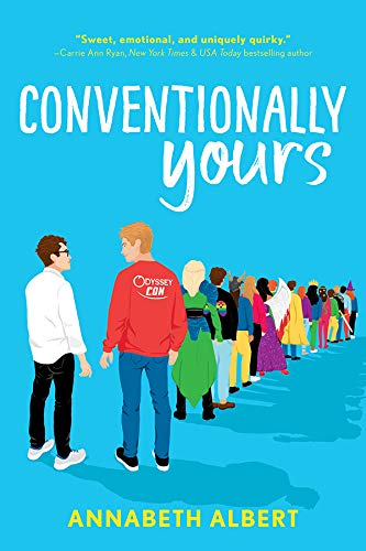'Conventionally Yours' book cover two guys facing each other with a line of others in front of them