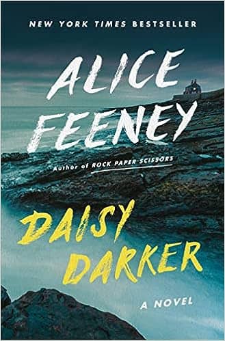 A book cover with the sea on the left and land on the right. In the background is an old looking house and the title reads daisy darker