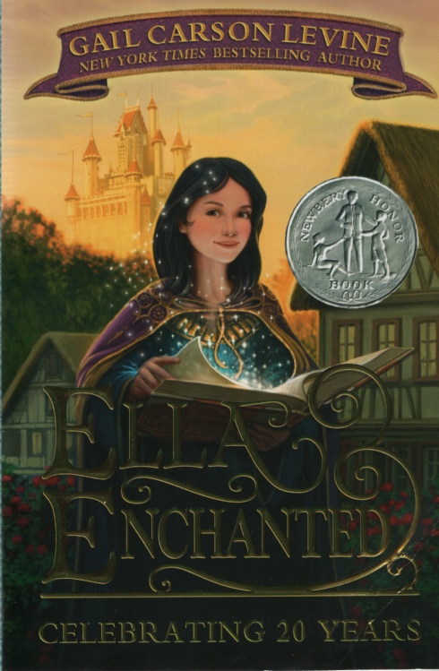 Illustrated cover with Ella reading an enchanted book
