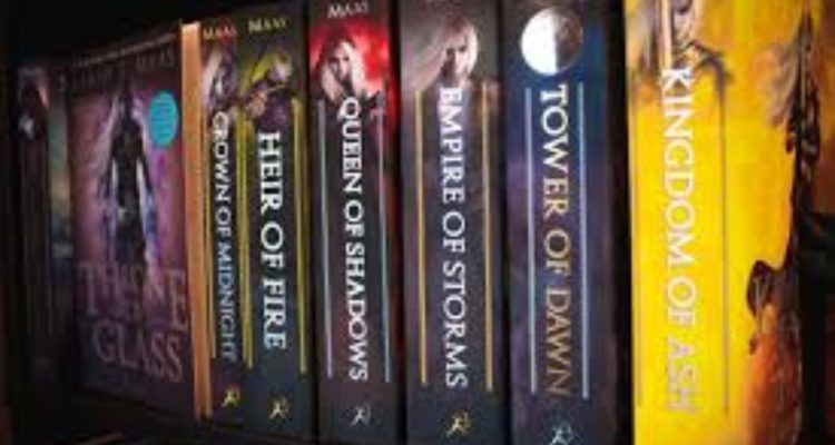 Spines of Throne of Glass, 'Crown of Midnight,' Heir of Fire,' 'Queen of Shadows,' 'Empire of Storms,' 'Tower of Dawn,' and 'Kingdom of Ash'