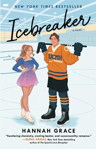 Icebreaker by hannah grace book cover
girl in skating costume stands next to man in hockey uniform, both are standing on ice rink