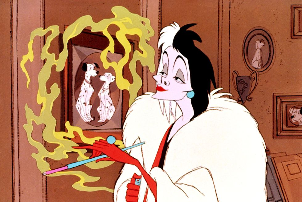 Disney's animated Cruella De Vil smoking cigarette