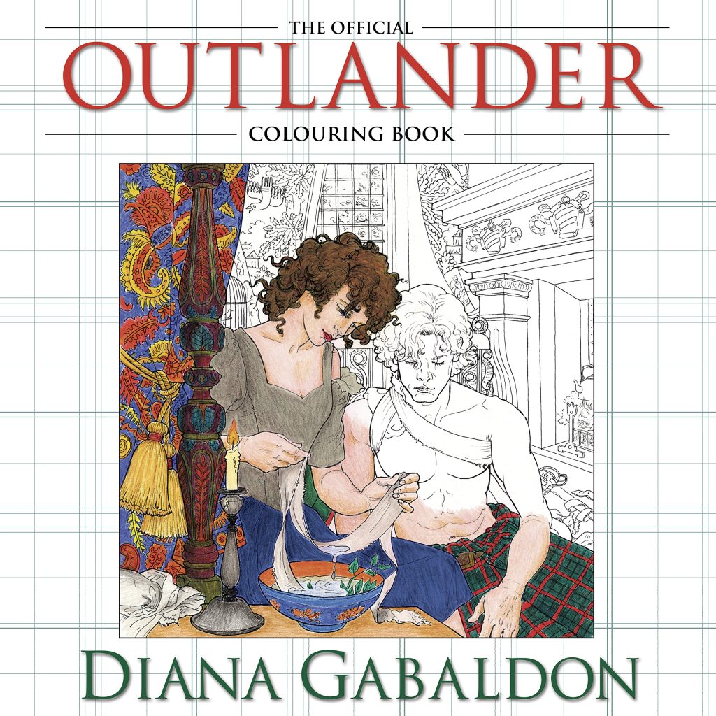 Brunette woman bandaging man's shoulder near fireplace coloring book image