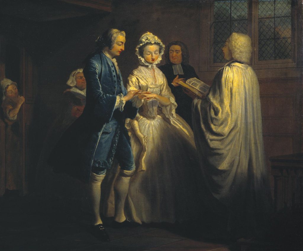Pamela is married, painting by Joseph Highmore 
Pamela and Mr. B getting married .