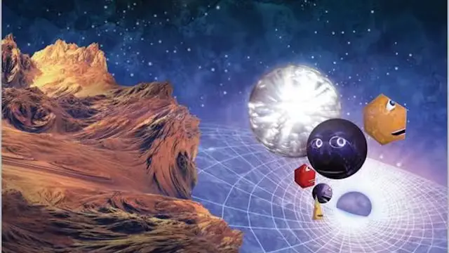 Sphereland Movie promotional photo featuring 2D shapes and Spheres floating through space.