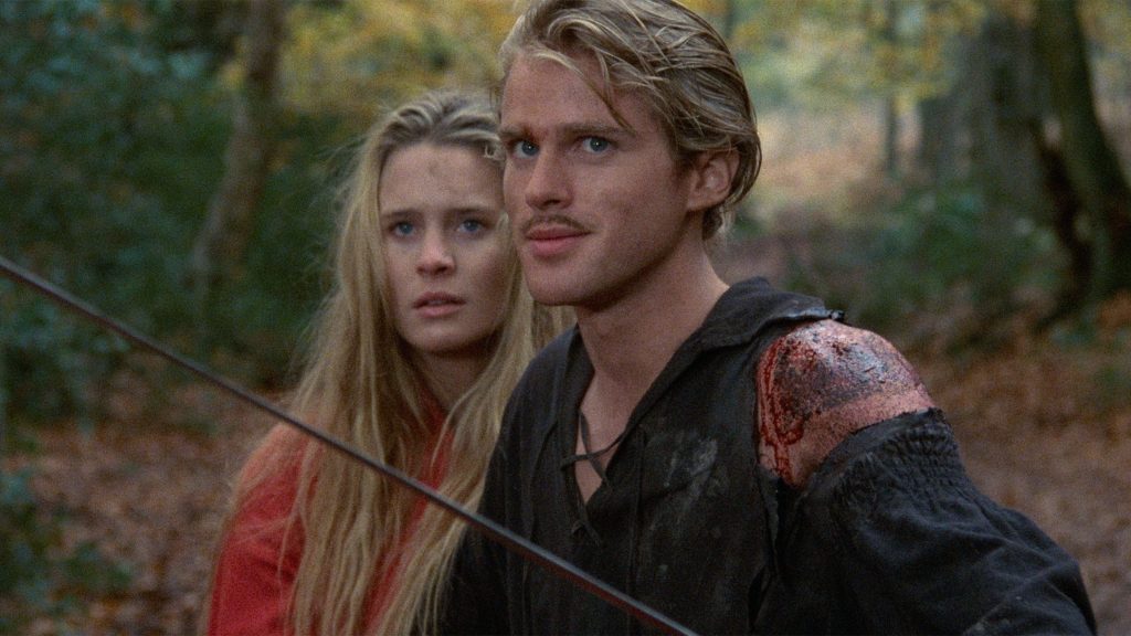 Princess Bride movie Characters Westley and Princess Buttercup in the forest 