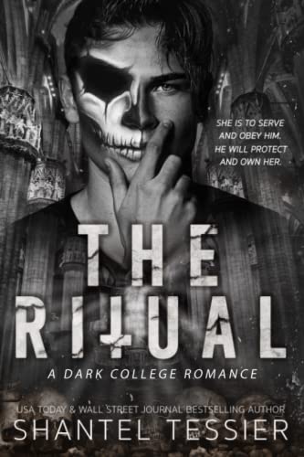 the ritual by shantel tessier book cover
black and white, man with half a skull face and skulls at the very bottom of the book under authors name