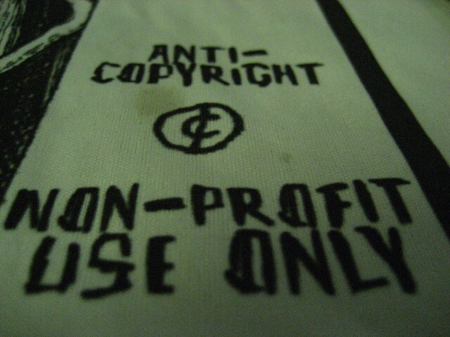 Copyright law protects creators from the unauthorized use of their work. cloth garment that says anti-copyright non-profit use only