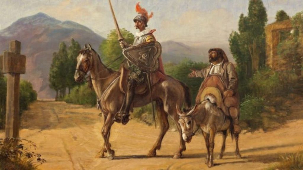 Enciclopedia Humanidades Don Quixote and Sancho Panza exploring towns