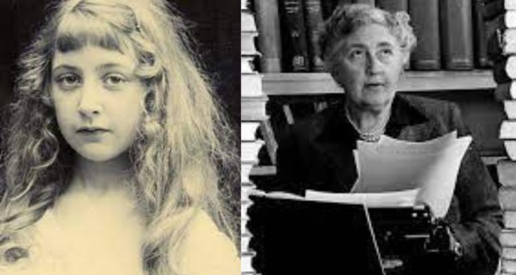 A photo of young Agatha Christie on the left and one of older Agatha Christie on the right