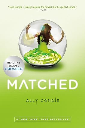 Matched by Ally Condie cover; young woman in green dress trapped inside glass bubble