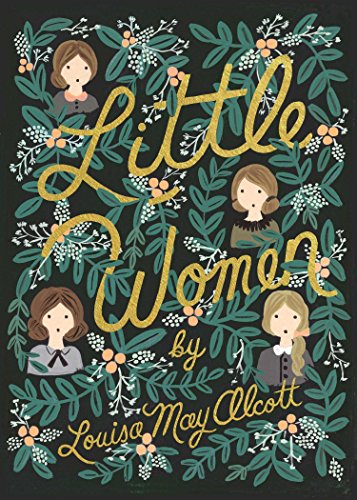 Little women cover. Artwork of many green leaves with the faces of the four march sisters.